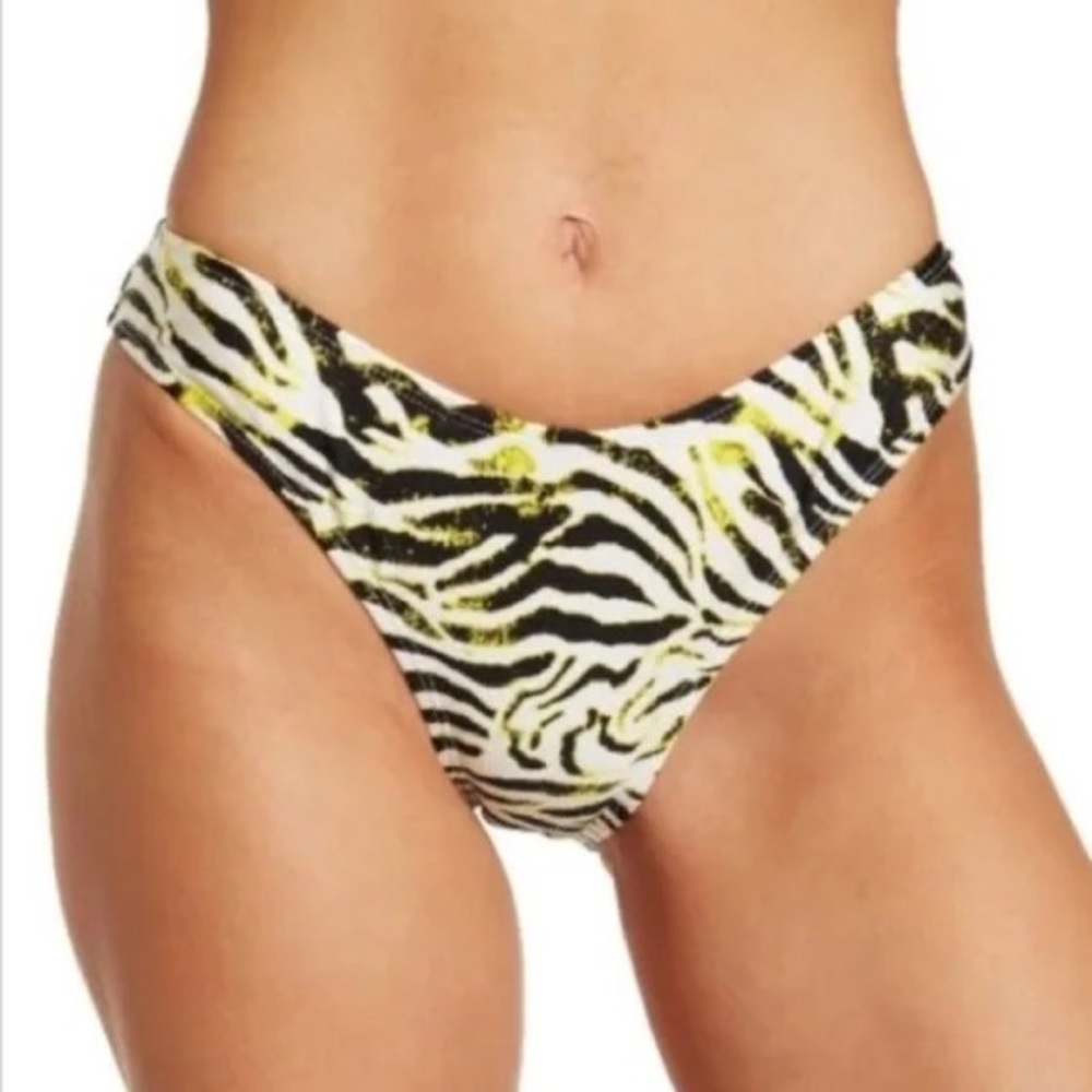 Kendall & Kylie Swim Womens High Cut Bikini White Zebra Print Neon Size: L